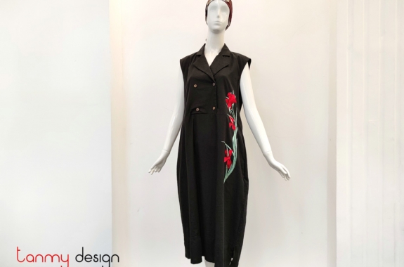 Linen dress with Gladiolus embroidery
